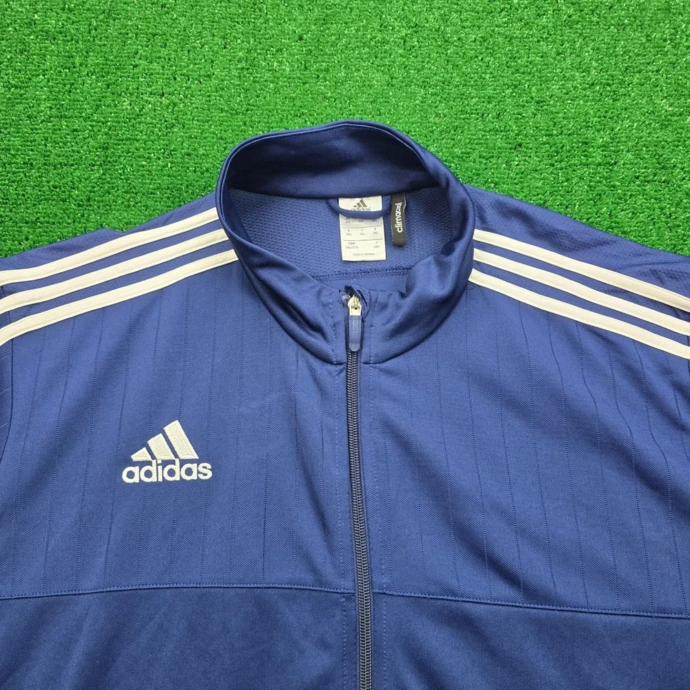 Adidas ClimaCool Track Jacket Mens 2XL Blue‎ White Stripes Full Zip Athletic